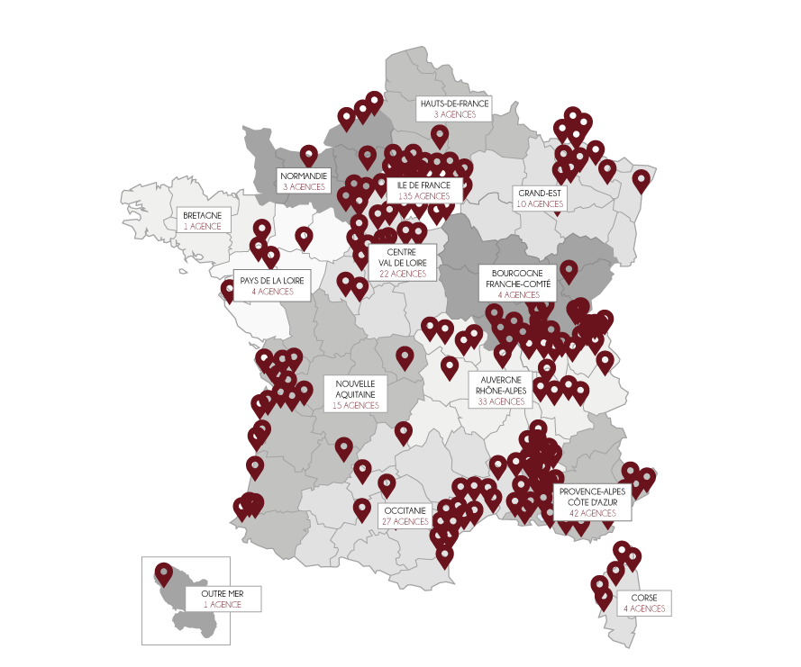 Carte implantation des agences membres du groupement agences réunies